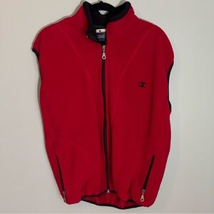 Vintage Champion Red Zip-Up Fleece Vest